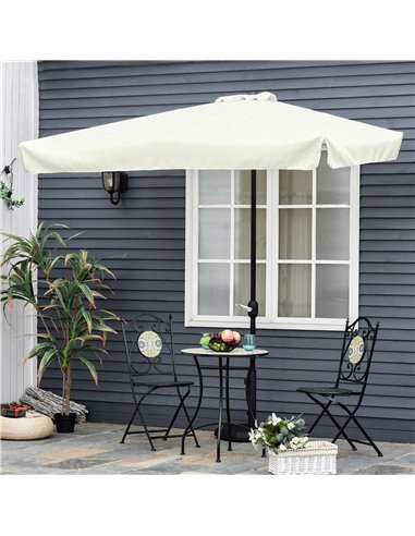 Outsunny 2.3m Half Parasol Semi Round Umbrella Patio Metal Frame Crank Handle for Balcony-- NO BASE INCLUDED, Cream White 84D-00