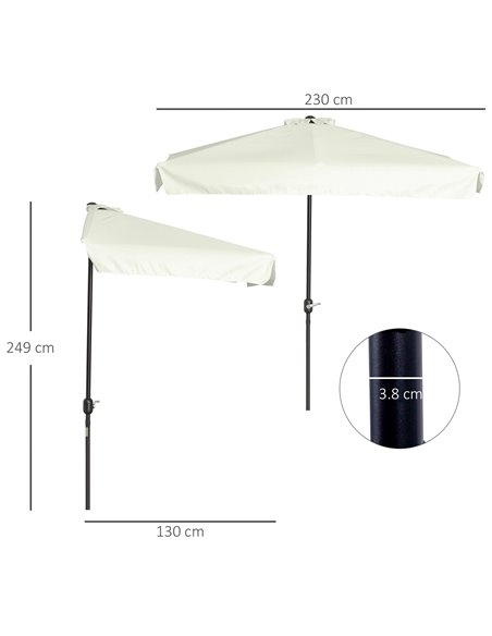 Outsunny 2.3m Half Parasol Semi Round Umbrella Patio Metal Frame Crank Handle for Balcony-- NO BASE INCLUDED, Cream White 84D-00 - pic 49239 | FastDaddyshop