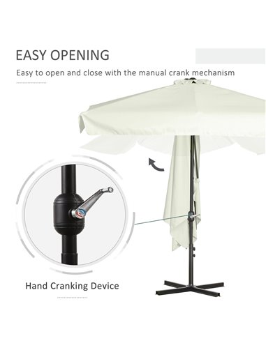 Outsunny 2.3m Half Parasol Semi Round Umbrella Patio Metal Frame Crank Handle for Balcony-- NO BASE INCLUDED, Cream White 84D-00