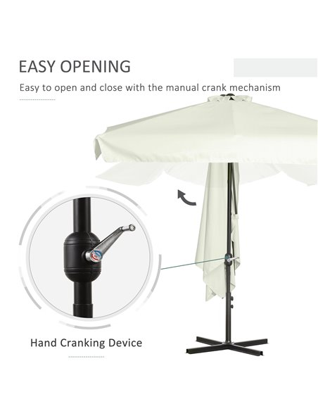 Outsunny 2.3m Half Parasol Semi Round Umbrella Patio Metal Frame Crank Handle for Balcony-- NO BASE INCLUDED, Cream White 84D-00 - pic 49240 | FastDaddyshop