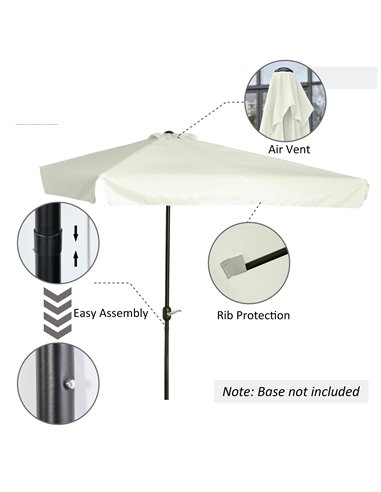 Outsunny 2.3m Half Parasol Semi Round Umbrella Patio Metal Frame Crank Handle for Balcony-- NO BASE INCLUDED, Cream White 84D-00