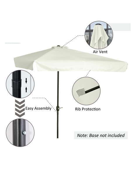 Outsunny 2.3m Half Parasol Semi Round Umbrella Patio Metal Frame Crank Handle for Balcony-- NO BASE INCLUDED, Cream White 84D-00 - pic 49241 | FastDaddyshop