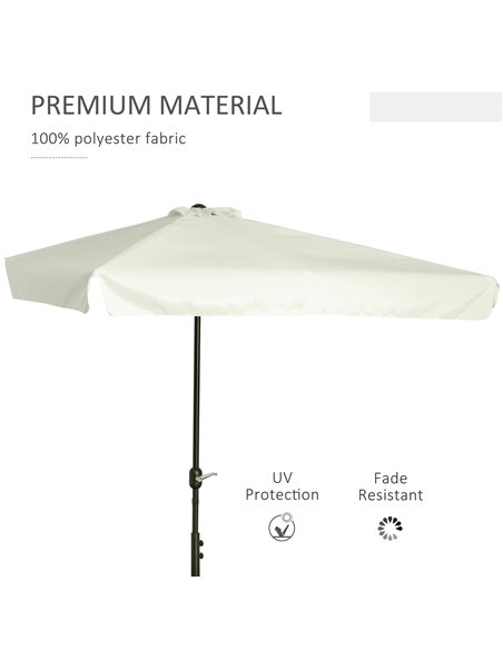 Outsunny 2.3m Half Parasol Semi Round Umbrella Patio Metal Frame Crank Handle for Balcony-- NO BASE INCLUDED, Cream White 84D-00 - pic 49242 | FastDaddyshop