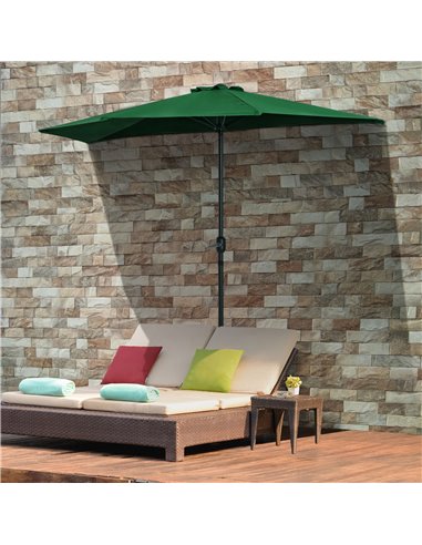 Outsunny 3(m) Half Parasol Semi Round Umbrella Patio Metal Frame Crank Handle for Balcony-- NO BASE INCLUDED, Green 84D-008GN