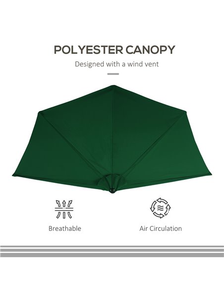 Outsunny 3(m) Half Parasol Semi Round Umbrella Patio Metal Frame Crank Handle for Balcony-- NO BASE INCLUDED, Green 84D-008GN - pic 49250 | FastDaddyshop