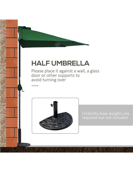 Outsunny 3(m) Half Parasol Semi Round Umbrella Patio Metal Frame Crank Handle for Balcony-- NO BASE INCLUDED, Green 84D-008GN - pic 49252 | FastDaddyshop