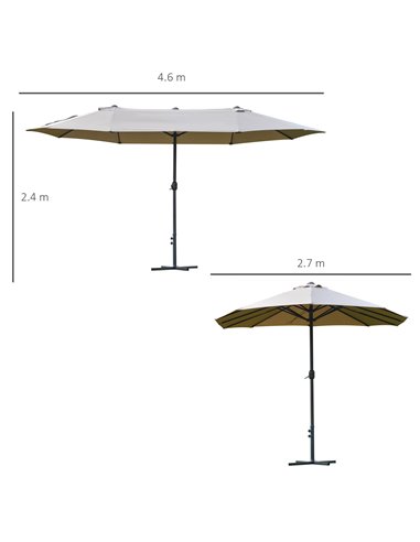 Outsunny 4.6m Garden Parasol Double-Sided Sun Umbrella Patio Market Shelter Canopy Shade Outdoor with Cross Base – Khaki 84D-031