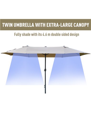 Outsunny 4.6m Garden Parasol Double-Sided Sun Umbrella Patio Market Shelter Canopy Shade Outdoor with Cross Base – Khaki 84D-031