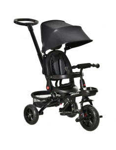 HOMCOM 4 in 1 Baby Tricycle Toddler Stroller Foldable Pedal Tricycle w/ Reversible Angle Adjustable Seat Removable Black