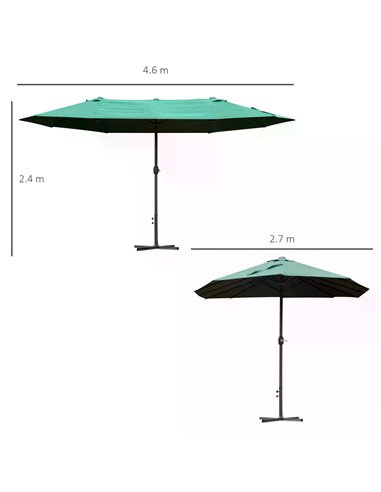 Outsunny 4.6m Garden Parasol Double-Sided Sun Umbrella Patio Market Shelter Canopy Shade Outdoor Dark Green 84D-031V02