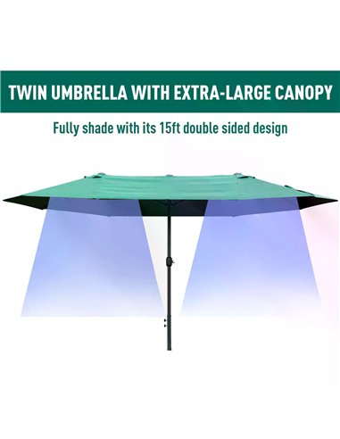 Outsunny 4.6m Garden Parasol Double-Sided Sun Umbrella Patio Market Shelter Canopy Shade Outdoor Dark Green 84D-031V02