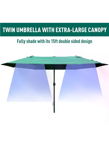Outsunny 4.6m Garden Parasol Double-Sided Sun Umbrella Patio Market Shelter Canopy Shade Outdoor Dark Green 84D-031V02 - pic 49276 | FastDaddyshop