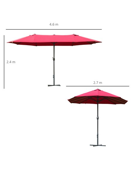 Outsunny 4.6m Garden Parasol Double-Sided Sun Umbrella Patio Market Shelter Canopy Shade Outdoor Wine Red 84D-031V02WR - pic 49284 | FastDaddyshop