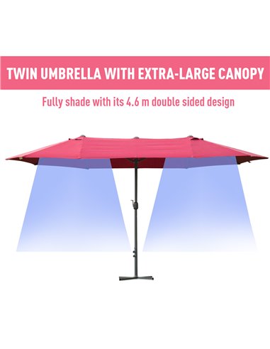 Outsunny 4.6m Garden Parasol Double-Sided Sun Umbrella Patio Market Shelter Canopy Shade Outdoor Wine Red 84D-031V02WR