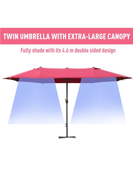 Outsunny 4.6m Garden Parasol Double-Sided Sun Umbrella Patio Market Shelter Canopy Shade Outdoor Wine Red 84D-031V02WR - pic 49285 | FastDaddyshop