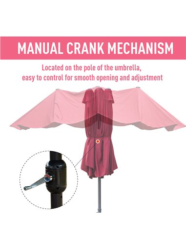 Outsunny 4.6m Garden Parasol Double-Sided Sun Umbrella Patio Market Shelter Canopy Shade Outdoor Wine Red 84D-031V02WR