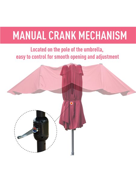Outsunny 4.6m Garden Parasol Double-Sided Sun Umbrella Patio Market Shelter Canopy Shade Outdoor Wine Red 84D-031V02WR - pic 49286 | FastDaddyshop