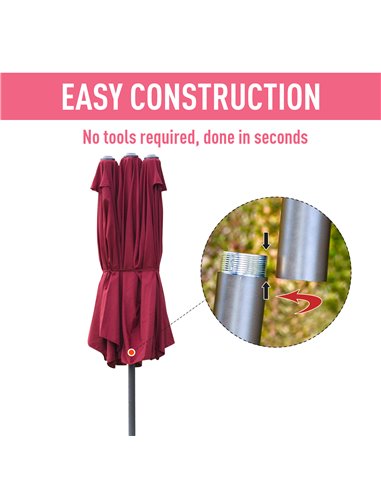 Outsunny 4.6m Garden Parasol Double-Sided Sun Umbrella Patio Market Shelter Canopy Shade Outdoor Wine Red 84D-031V02WR