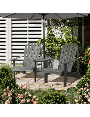 Outsunny Wooden Outdoor Double Adirondack Chairs Loveseat, Grey 84B-396GY