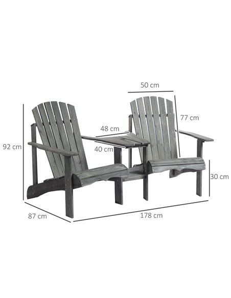 Outsunny Wooden Outdoor Double Adirondack Chairs Loveseat w/ Center Table and Umbrella Hole, Garden Patio Furniture for Lounging - pic 49293 | FastDaddyshop