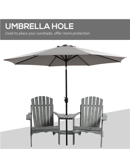 Outsunny Wooden Outdoor Double Adirondack Chairs Loveseat w/ Center Table and Umbrella Hole, Garden Patio Furniture for Lounging - pic 49294 | FastDaddyshop