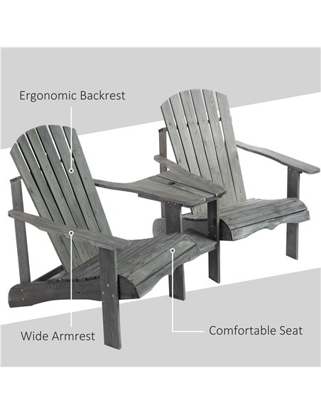Outsunny Wooden Outdoor Double Adirondack Chairs Loveseat w/ Center Table and Umbrella Hole, Garden Patio Furniture for Lounging - pic 49295 | FastDaddyshop