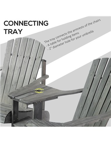 Outsunny Wooden Outdoor Double Adirondack Chairs Loveseat w/ Center Table and Umbrella Hole, Garden Patio Furniture for Lounging