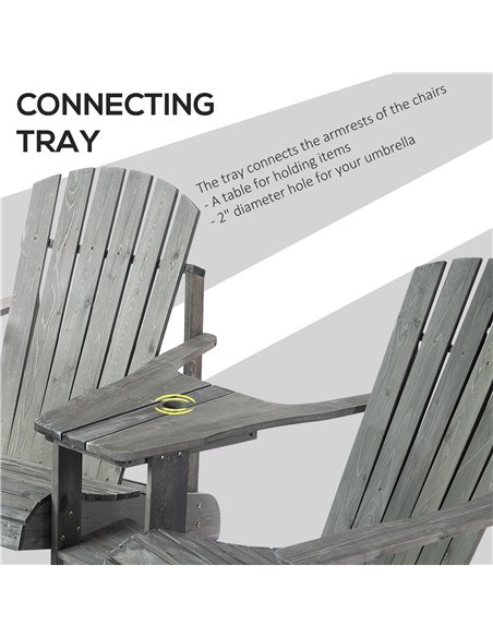 Outsunny Wooden Outdoor Double Adirondack Chairs Loveseat w/ Center Table and Umbrella Hole, Garden Patio Furniture for Lounging - pic 49296 | FastDaddyshop