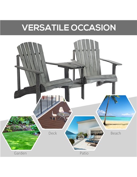 Outsunny Wooden Outdoor Double Adirondack Chairs Loveseat w/ Center Table and Umbrella Hole, Garden Patio Furniture for Lounging - pic 49297 | FastDaddyshop