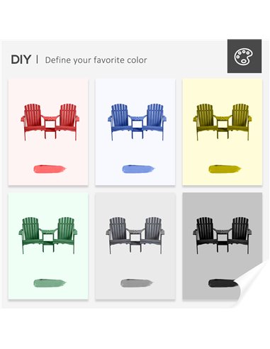 Outsunny Wooden Outdoor Double Adirondack Chairs Loveseat w/ Center Table and Umbrella Hole, Garden Patio Furniture for Lounging