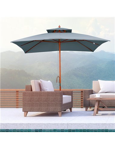 Outsunny 3x3(m) Wood Square Patio Umbrella Garden Market Parasol Sunshade Canopy with 2 Pulley Pagoda Style Dark Grey 840-026CG