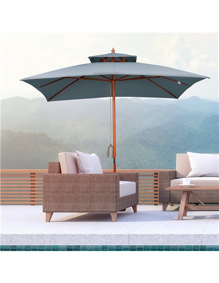 Outsunny 3x3(m) Wood Square Patio Umbrella Garden Market Parasol Sunshade Canopy with 2 Pulley Pagoda Style Dark Grey 840-026CG - pic 49301 | FastDaddyshop
