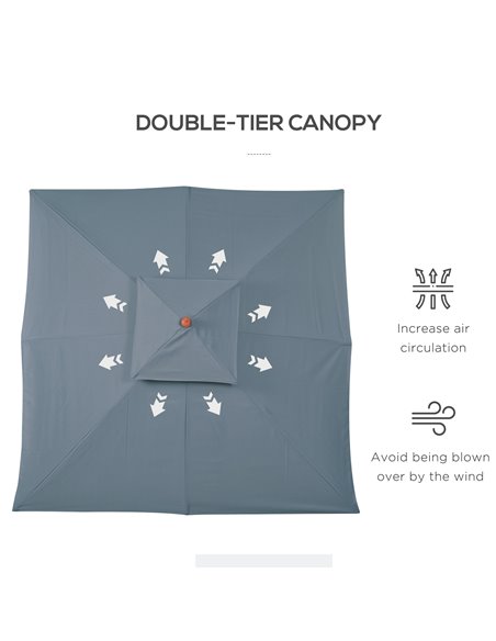 Outsunny 3x3(m) Wood Square Patio Umbrella Garden Market Parasol Sunshade Canopy with 2 Pulley Pagoda Style Dark Grey 840-026CG - pic 49304 | FastDaddyshop