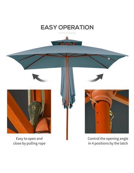 Outsunny 3x3(m) Wood Square Patio Umbrella Garden Market Parasol Sunshade Canopy with 2 Pulley Pagoda Style Dark Grey 840-026CG - pic 49305 | FastDaddyshop