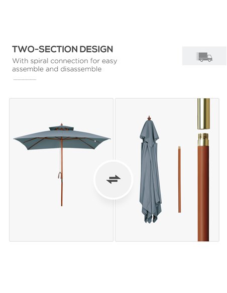 Outsunny 3x3(m) Wood Square Patio Umbrella Garden Market Parasol Sunshade Canopy with 2 Pulley Pagoda Style Dark Grey 840-026CG - pic 49306 | FastDaddyshop