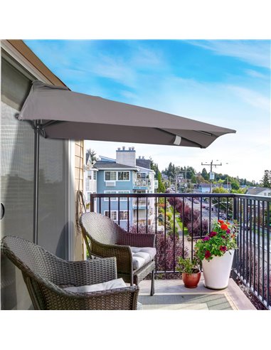 Outsunny Balcony Half Parasol Semi Round Umbrella Patio Crank Handle (2.3m, Grey)- NO BASE INCLUDED 84D-074GY