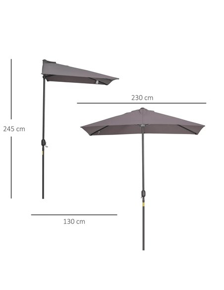Outsunny Balcony Half Parasol Semi Round Umbrella Patio Crank Handle (2.3m, Grey)- NO BASE INCLUDED 84D-074GY - pic 49311 | FastDaddyshop
