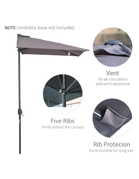 Outsunny Balcony Half Parasol Semi Round Umbrella Patio Crank Handle (2.3m, Grey)- NO BASE INCLUDED 84D-074GY - pic 49313 | FastDaddyshop