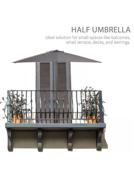 Outsunny Balcony Half Parasol Semi Round Umbrella Patio Crank Handle (2.3m, Grey)- NO BASE INCLUDED 84D-074GY - pic 49314 | FastDaddyshop