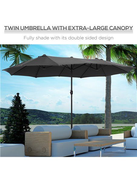 Outsunny 4.6m Garden Parasol Double-Sided Sun Umbrella Patio Market Shelter Canopy Shade Outdoor with Cross Base – Grey 84D-030V - pic 49321 | FastDaddyshop