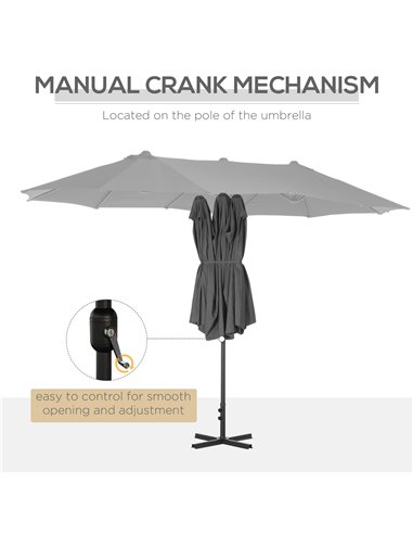 Outsunny 4.6m Garden Parasol Double-Sided Sun Umbrella Patio Market Shelter Canopy Shade Outdoor with Cross Base – Grey 84D-030V