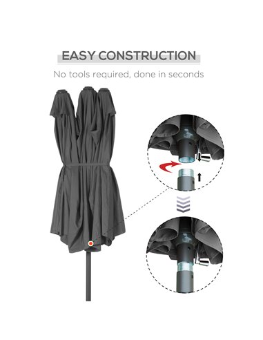 Outsunny 4.6m Garden Parasol Double-Sided Sun Umbrella Patio Market Shelter Canopy Shade Outdoor with Cross Base – Grey 84D-030V