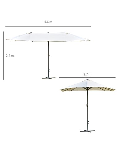 Outsunny 4.6m Garden Parasol Double-Sided Sun Umbrella Patio Market Shelter Canopy Shade Outdoor with Cross Base – Off White 84D