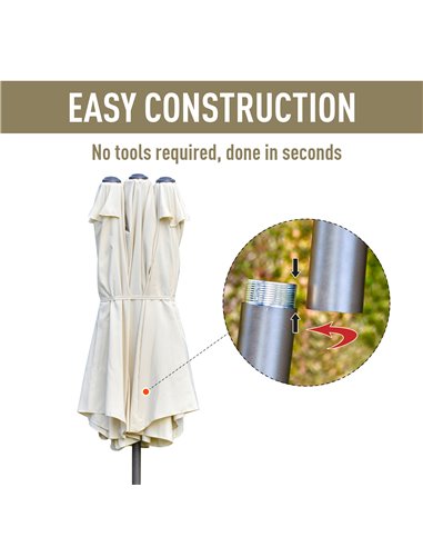 Outsunny 4.6m Garden Parasol Double-Sided Sun Umbrella Patio Market Shelter Canopy Shade Outdoor with Cross Base – Off White 84D