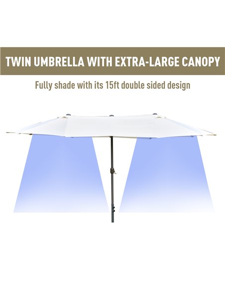 Outsunny 4.6m Garden Parasol Double-Sided Sun Umbrella Patio Market Shelter Canopy Shade Outdoor with Cross Base – Off White 84D - pic 49332 | FastDaddyshop