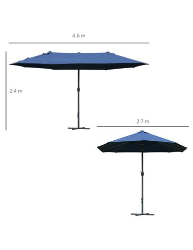 Outsunny 4.6m Garden Parasol Double-Sided Sun Umbrella Patio Market Shelter Canopy Shade Outdoor with Cross Base – Blue 84D-031V