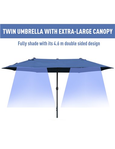 Outsunny 4.6m Garden Parasol Double-Sided Sun Umbrella Patio Market Shelter Canopy Shade Outdoor with Cross Base – Blue 84D-031V