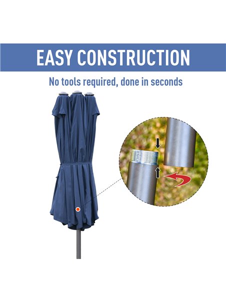 Outsunny 4.6m Garden Parasol Double-Sided Sun Umbrella Patio Market Shelter Canopy Shade Outdoor with Cross Base – Blue 84D-031V - pic 49341 | FastDaddyshop