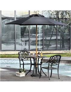 Outsunny 2.5m Wood Garden Parasol, Umbrella Canopy, Black 84D-056BK 2
