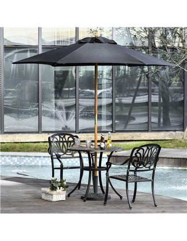 Outsunny 2.5m Wood Garden Parasol Sun Shade Patio Outdoor Wooden Umbrella Canopy Black 84D-056BK